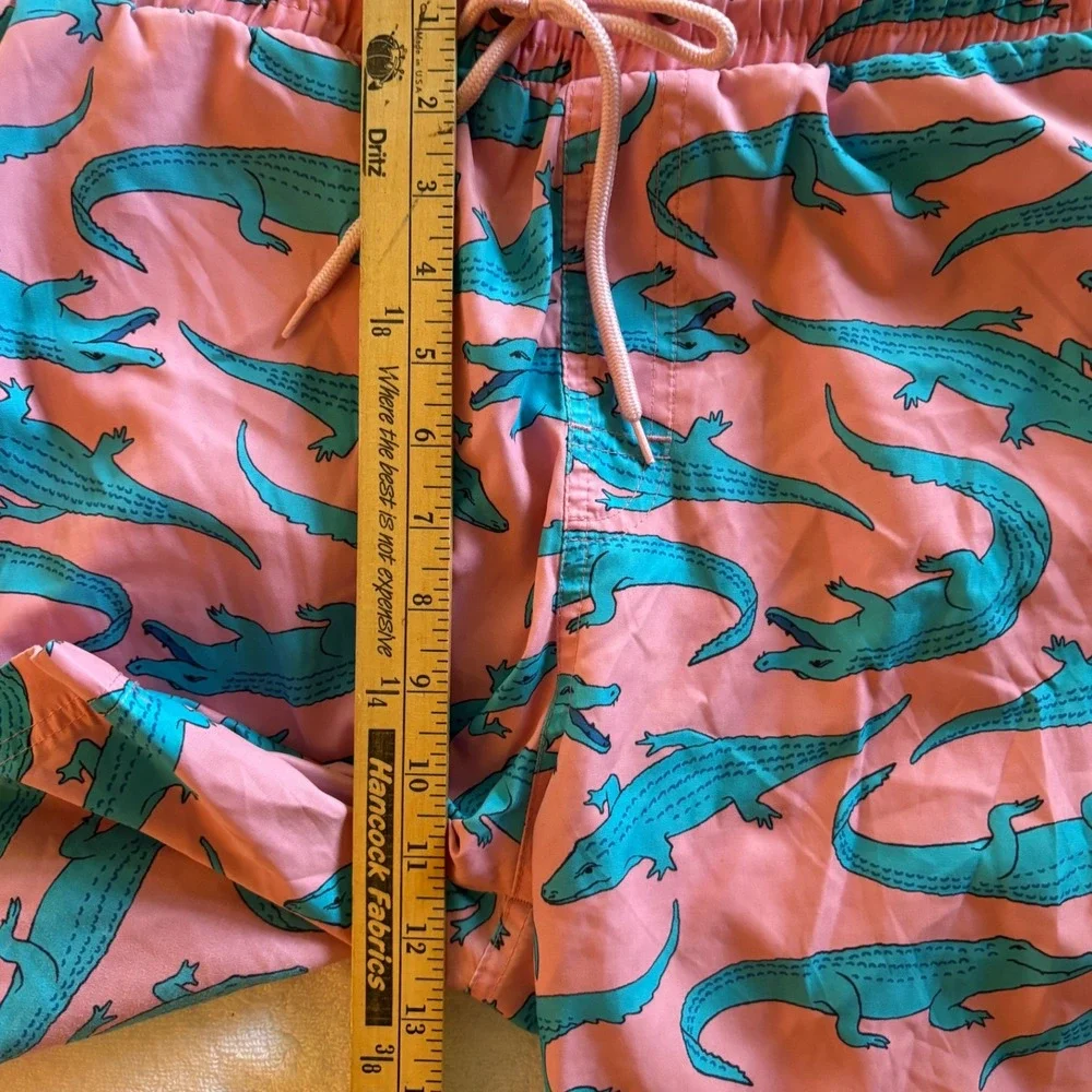 Club Room Mens Alligator Swim Trunks Large Pink Teal‎ Elastic Waist Pockets